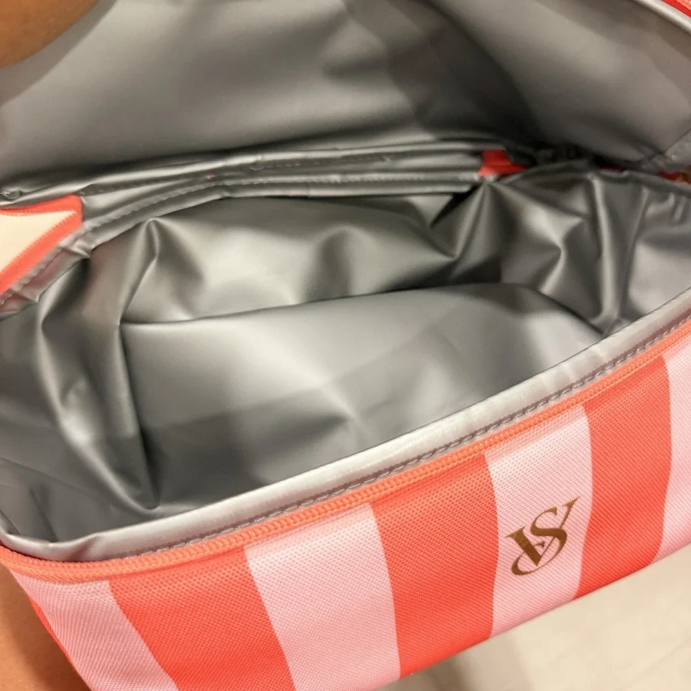 Victoria's Secret Beach Cooler Backpack Pink Coral Stripe Insulated Bag